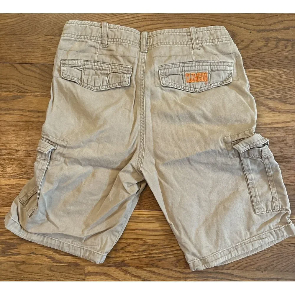 Clemson Tigers Cargo Shorts Youth Boys Size 12 / 14‎ Football Khaki Embroidered